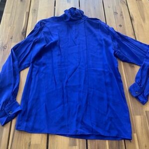 Jack Mulqueen Chemise Vintage Womens Blue 100% Silk Long Sleeve High Neck Blouse